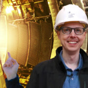 Matt Ferrell pointing at the inside of a Nuclear Fusion reactor