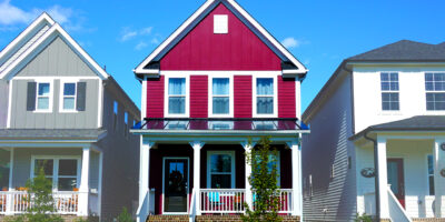 A bright red american house