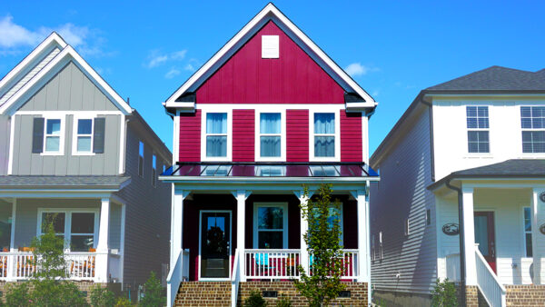 A bright red american house