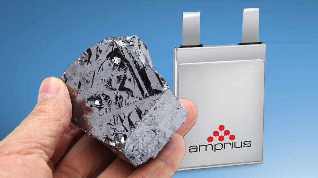 A block of graphite next to an Amprius battery