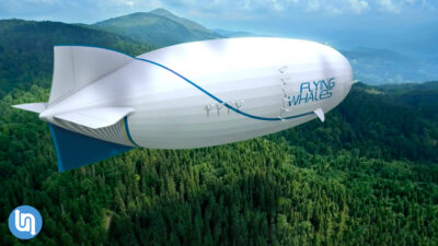 The Flying Whales Airship flying over a forest